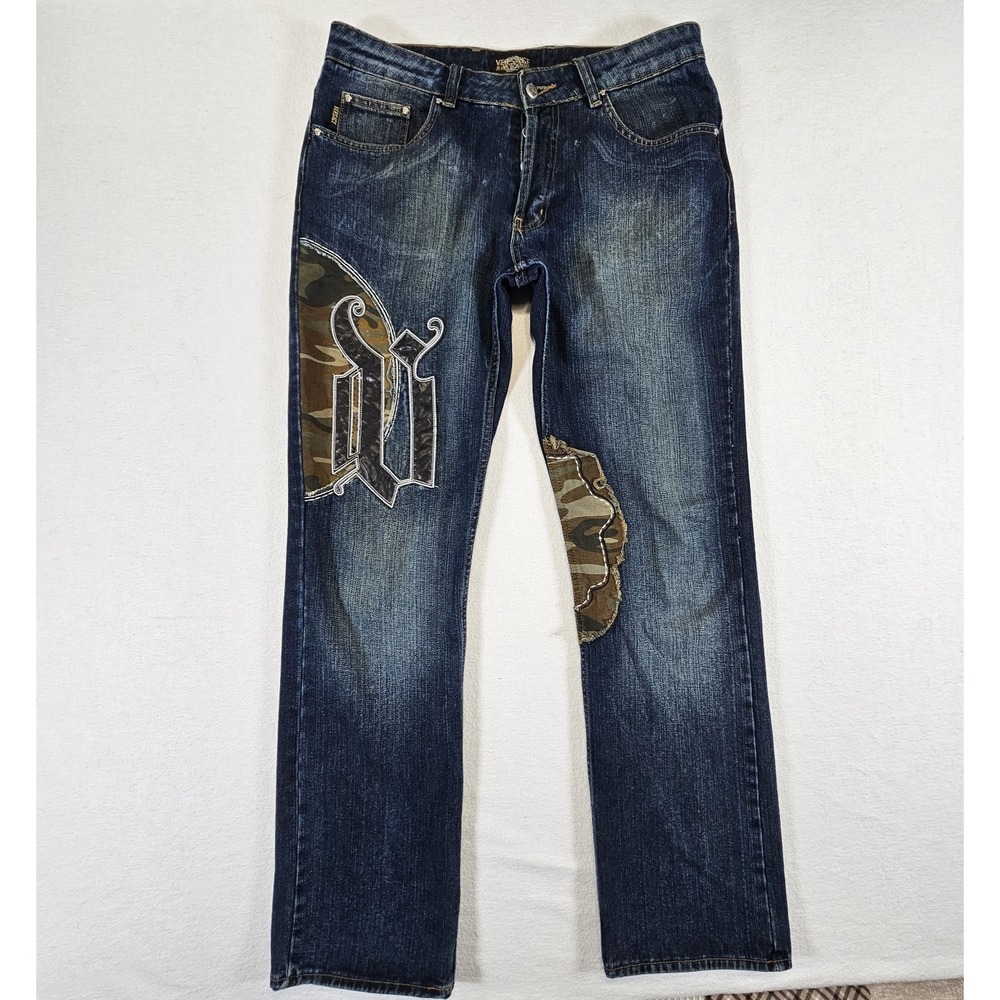 Versace Jeans Couture Mens Camo Patchwork Denim Jeans Blue Made in Italy Size 33